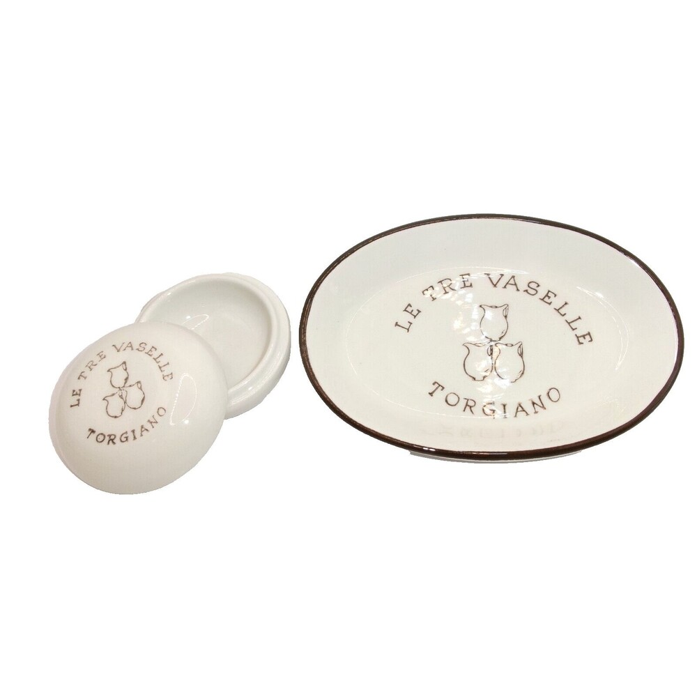 Le Tre Vaselle Torgiano Ristorante Soap Trinket Dish Set of 2 Beige & Brown